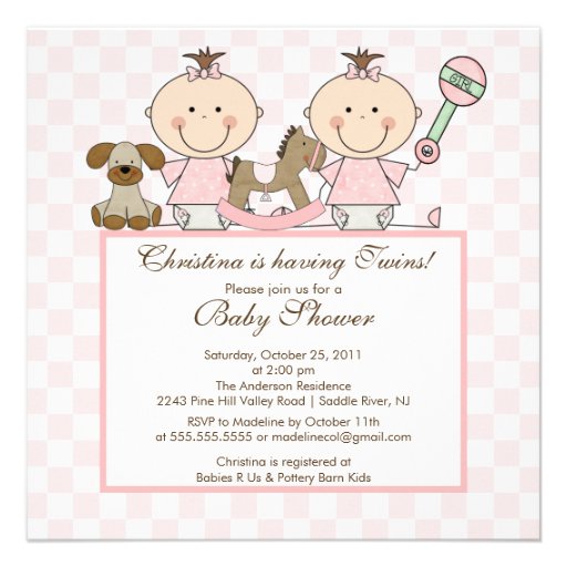 Sweet Twin Grils Twins Baby Shower Invitation