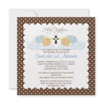 Sweet Twins Baby Boy Holy Baptism Inviation Custom Invitation