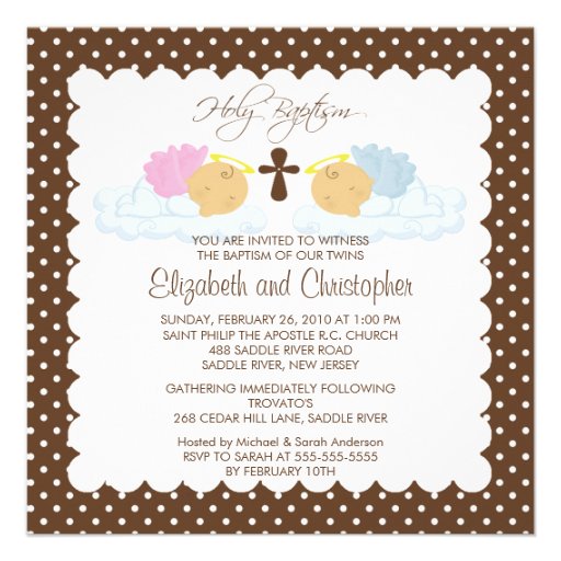 Sweet Twins Baby Girl & Boy Holy Baptism Inviation Announcements