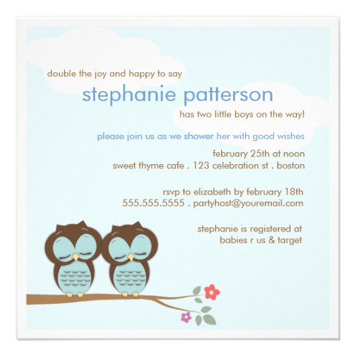 Sweet Twins Hoot Owls Boy Baby Shower Invitation