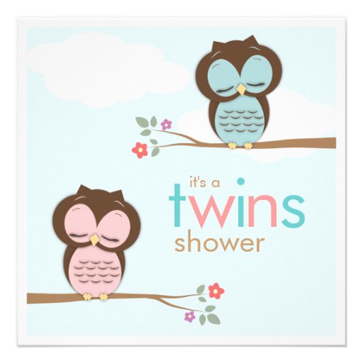 Sweet Twins Owls Boy Girl Baby Shower Invitation (front side)