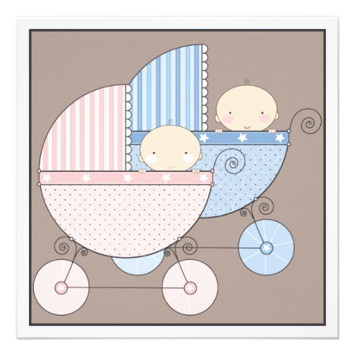 Sweet Twins Two Carriage Baby Shower Invitation