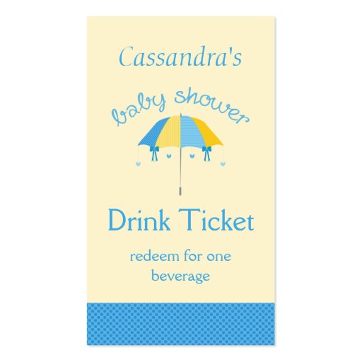 Sweet Umbrella Baby Shower Blue Drink Ticket Business Cards