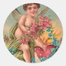 Sweet Valentine Cupid & Doves Round Stickers