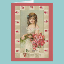 Sweet Valentine Girls with Floral Bouquets cards