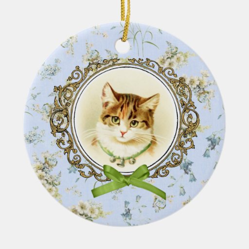 Sweet vintage cat portrait ceramic ornament Zazzle