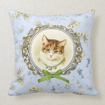 Sweet vintage cat portrait throw pillow