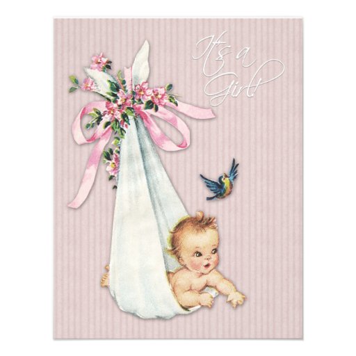 Sweet Vintage Pink Baby Girl Shower Announcements