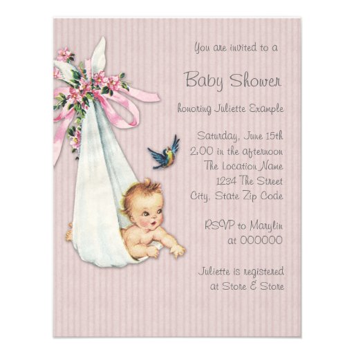 Sweet Vintage Pink Baby Girl Shower Announcements