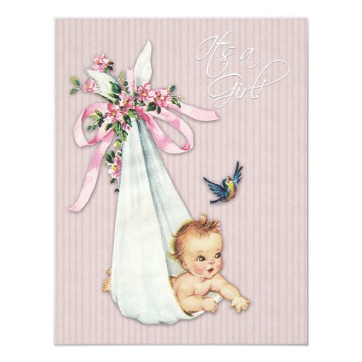 sweet vintage pink baby girl shower card zazzle baby q shower invitations