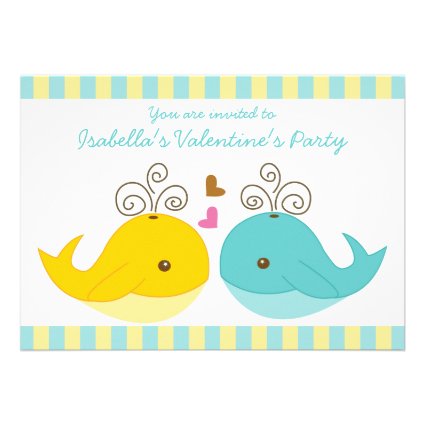 Sweet Whales in Love Kids Valentines Party Custom Announcements