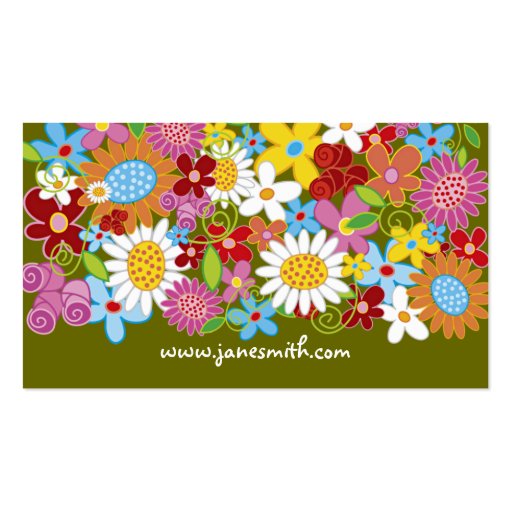 Sweet Whimsical Spring Flowers Colorful Garden Business Cards (back side)
