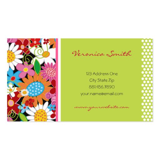 Sweet Whimsical Spring Flowers Colorful Garden Business Card Templates