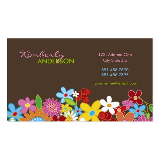 Sweet Whimsical Spring Flowers Colorful Garden Business Card Templates (front side)