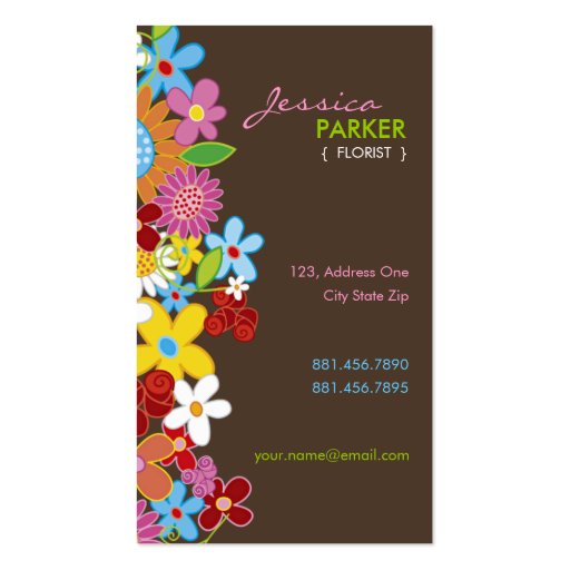Sweet Whimsical Spring Flowers Colorful Garden Business Cards (front side)