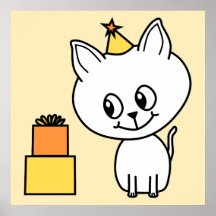 Sweet White Kitten Wearing a Birthday Hat. Posters