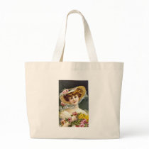 Sweet Woman with Flowers Bag