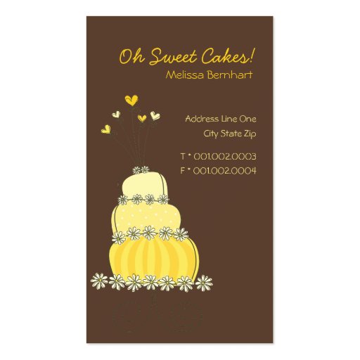 Sweet Yellow Wedding Cake Custom Profile Card / Business Card Templates (front side)