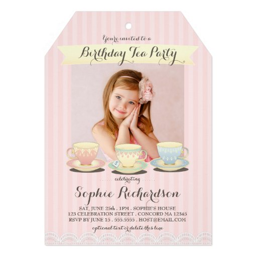 Sweetly Chic Birthday Tea Party Invitation (front side)