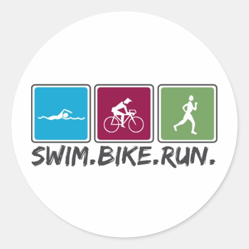swim bike run (triathlon) round sticker