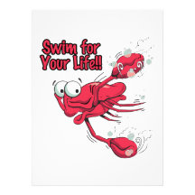 swim for your life scared swmming crab personalized invitations