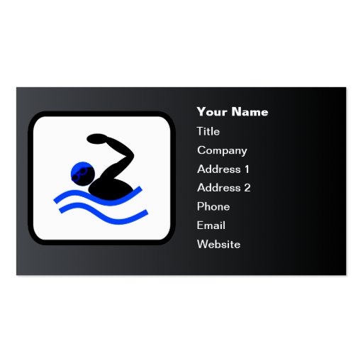 Swimmer Logo Customizable Black Business Card (front side)