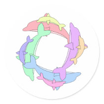 Swimming Dolphins And Babies Round Sticker