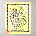 Swimming Fish Island Pirate Treasure Map Poster