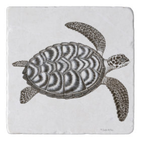 Swimming Hawksbill Sea Turtle Stone Trivet Trivets