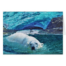 Swimming Polar Bear & Arctic Ice Art Gifts Cards