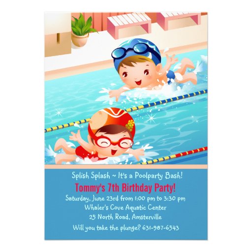 Swimming Tots Pool Party Invitation (front side)