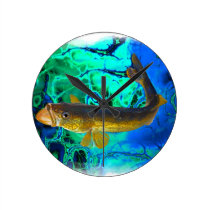 Swimming Walleye, Pickerel Fish Art Clock