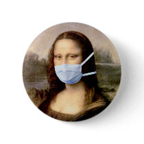 Swine Flu Mona Lisa With Mask Button