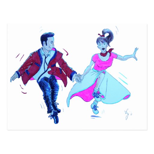 swing dancer pink poodle skirt saddle shoes postcard Zazzle