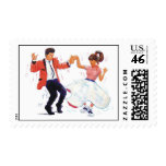 swing dancer poodle skirt & saddle shoes postage stamp