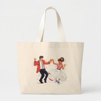 swing dancer with poodle skirt and saddle shoes canvas bags