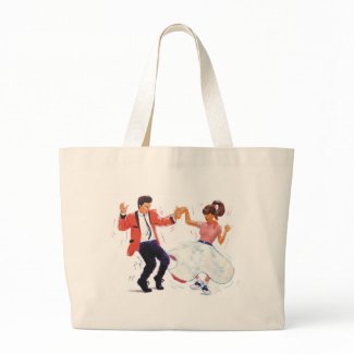 swing dancer with poodle skirt and saddle shoes canvas bags