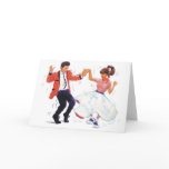 swing dancer with poodle skirt and saddle shoes cards