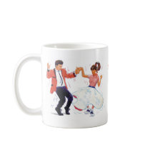 swing dancer with poodle skirt and saddle shoes coffee mugs