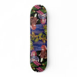 Swing dolls in colorful dresses skateboard
