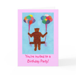 Swinging bear Birthday Party Invitations Cards card