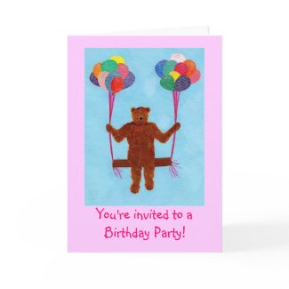 Swinging bear Birthday Party Invitations Cards card