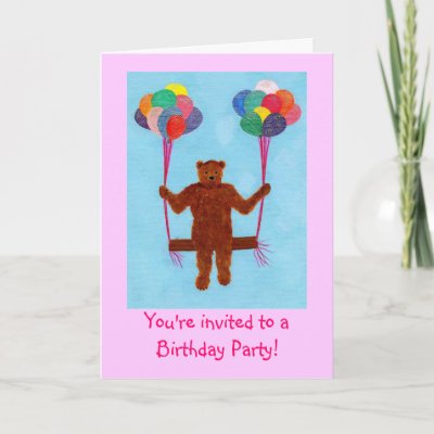 birthday party invitations cards. Swinging bear Birthday Party