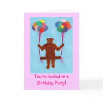 Swinging bear Birthday Party Invitations Cards by Cherylsart Swinging bear Birthday Party Invitations Cards