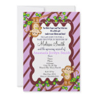 Swinging Monkey Baby Shower Invitation - Purple invitation