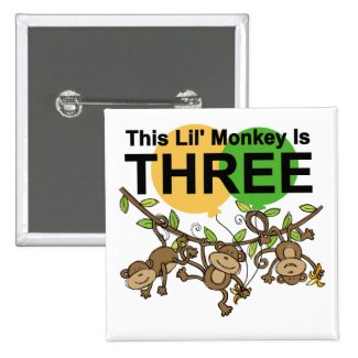Swinging Monkeys 3rd Birthday tshirts and Gifts Pinback Button
