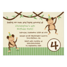 Swinging monkeys boy's birthday party invitation