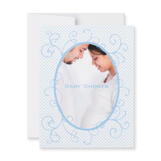 Swirl Blue Dots on White Photo Baby Boy Shower invitation