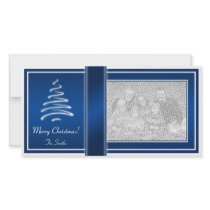 Swirl Christmas Tree in Blue and White Photo Card photo cards