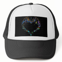 Swirl Color Rhinestone Flaming Heart Baseball Hat